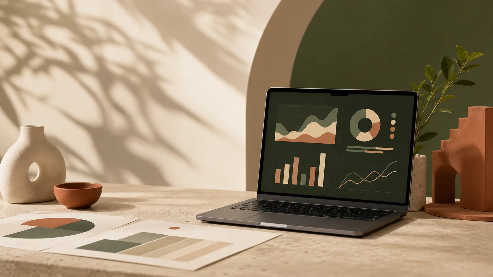 Marketing performance dashboard in a styled studio setting